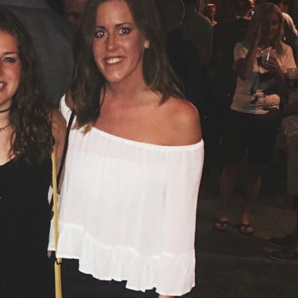 White cropped off the shoulder shirt